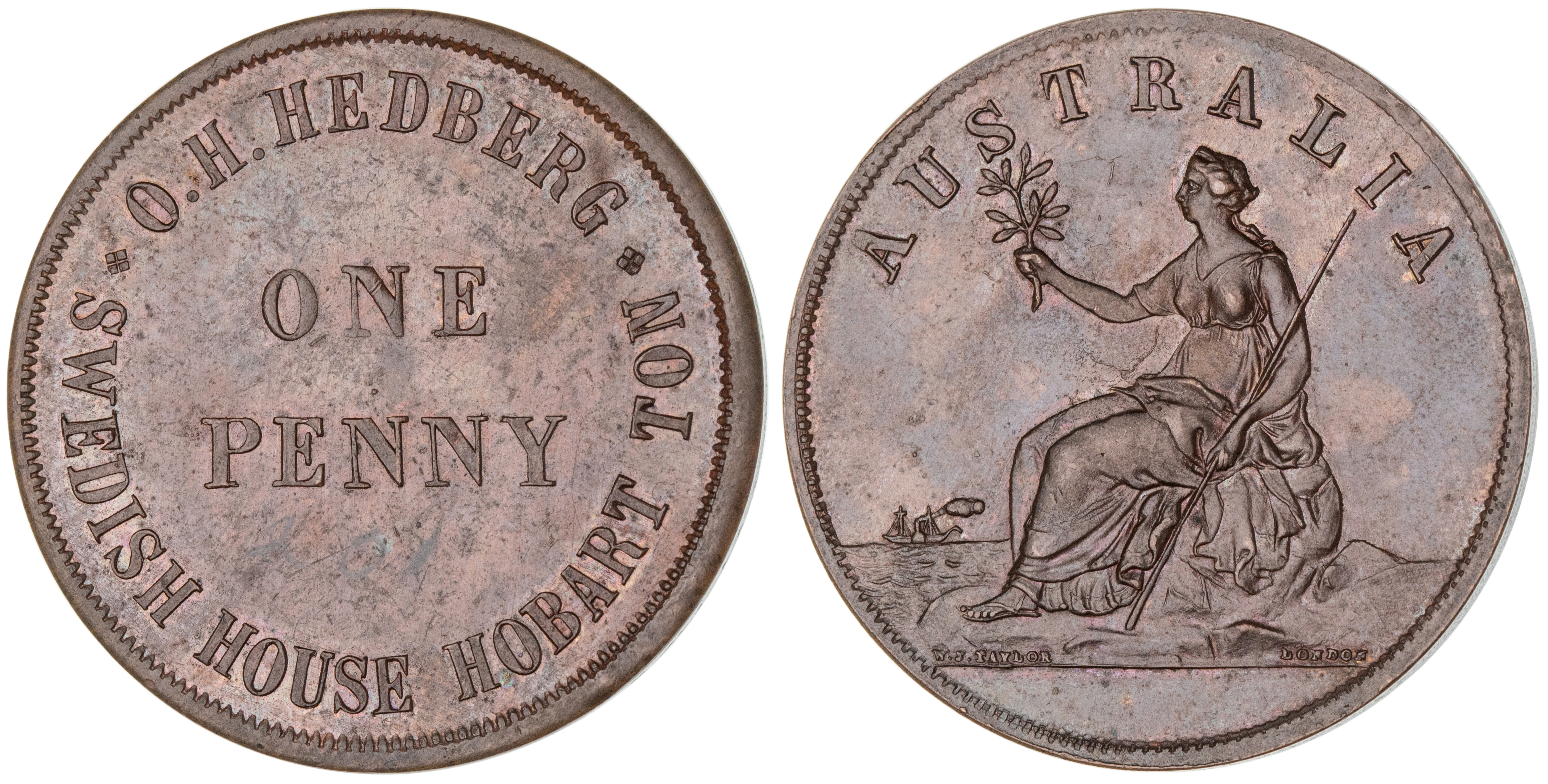 Hobart, Tasmania, O. H. Hedberg, Penny, ND, UNC
