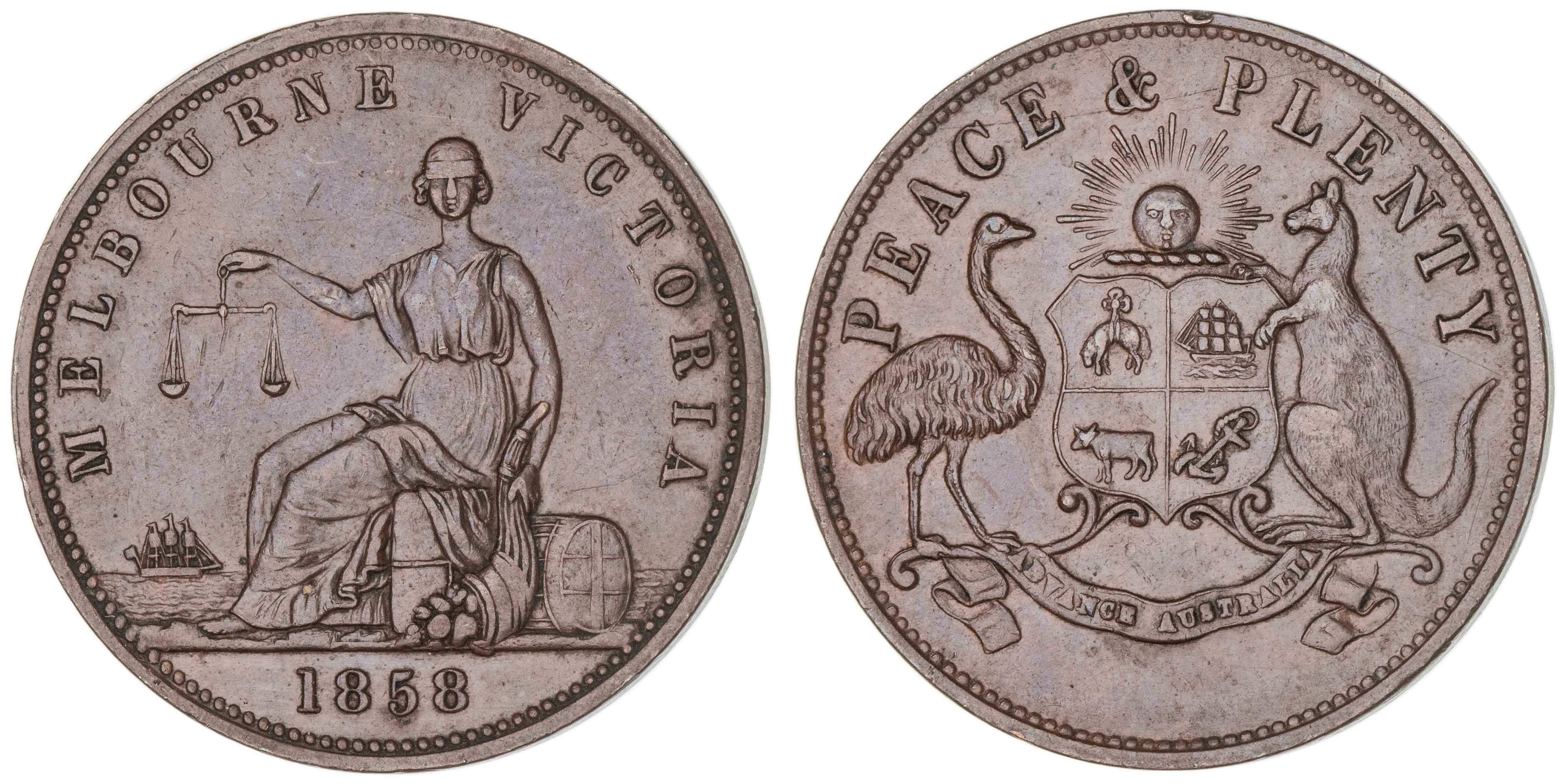 Peace & Plenty, Penny, 1858, aEF
