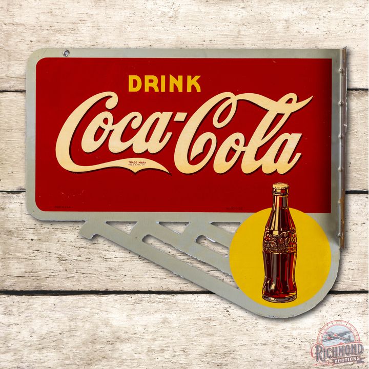 1939 Drink Coca Cola Tin Flange w/ Lattice & Bottle