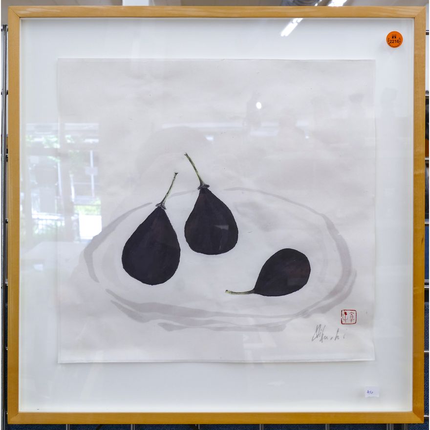 Sachiko Japanese Modernist Eggplants Sumi Framed 19''x19''