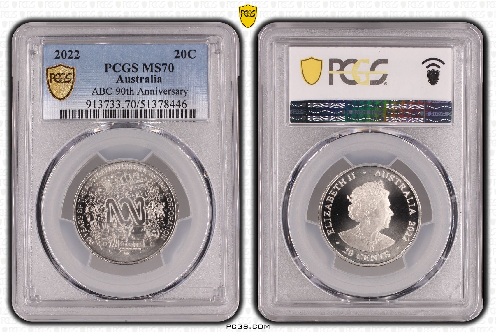 ABC 90th Anniversary, Twenty Cent, 2022, PCGS MS70