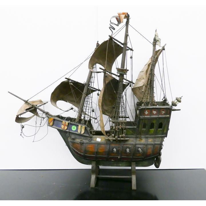 Vintage Painted Tallship Model- 28x28''