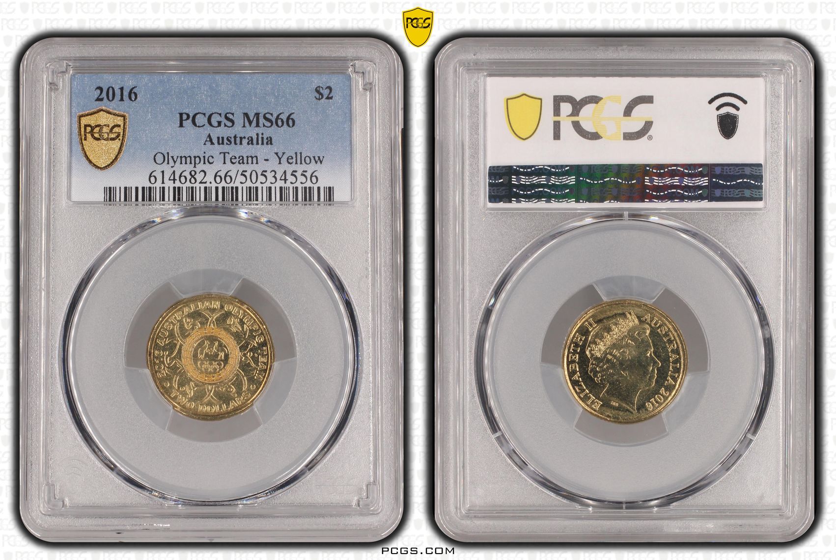 Olympic Team - Yellow Colourised, Two Dollar, 2016, PCGS MS66