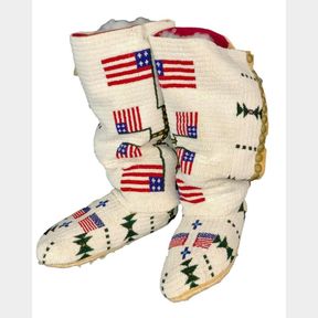Patriotically Themed Beaded High Top Moccasins By Imogene Big Medicine