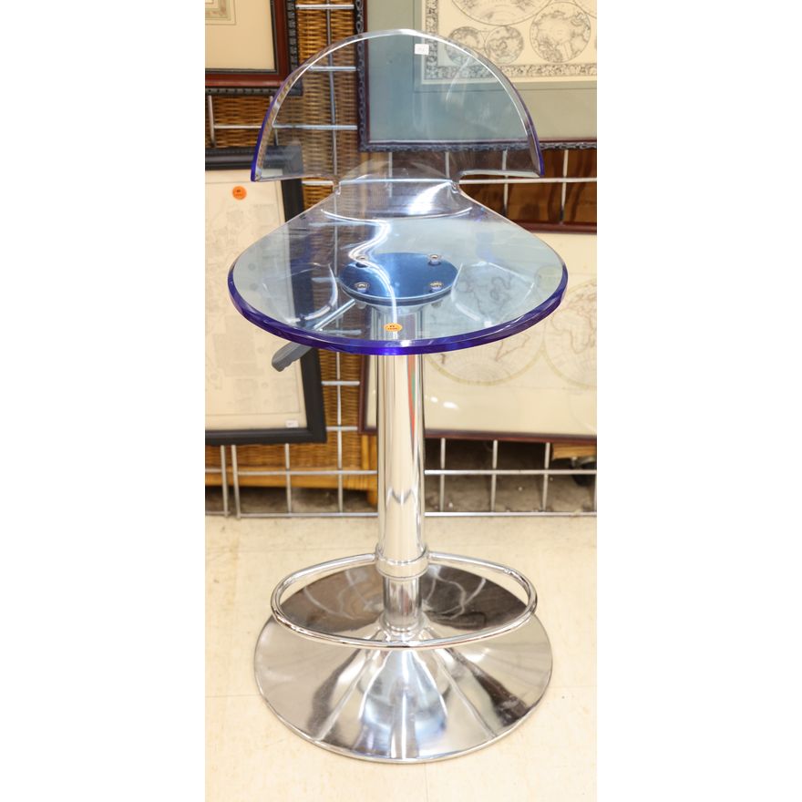 Blue Acrylic Chrome Adjustable Bar Stool 30''x15''