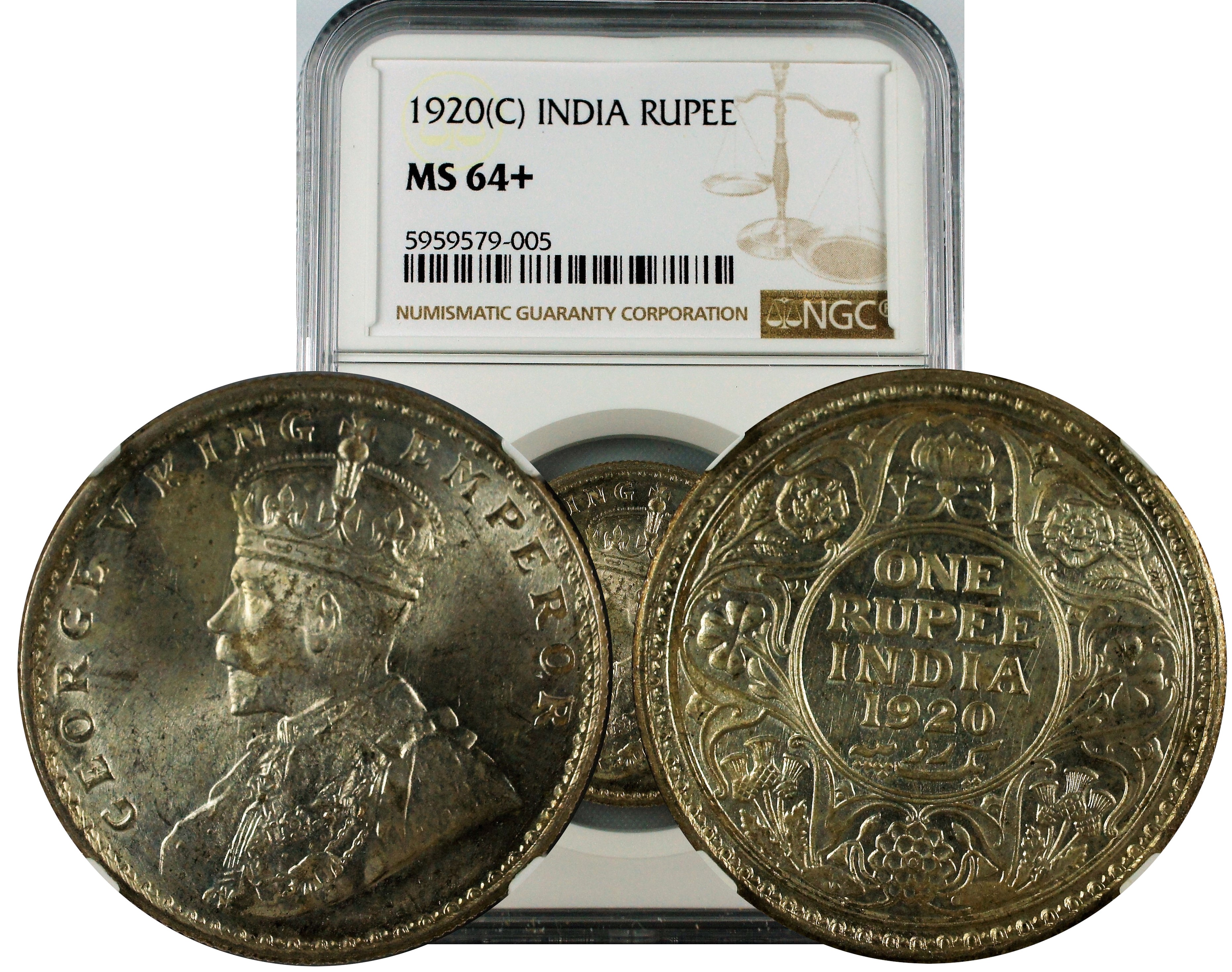 India British 1920 B Rupee NGC MS64+