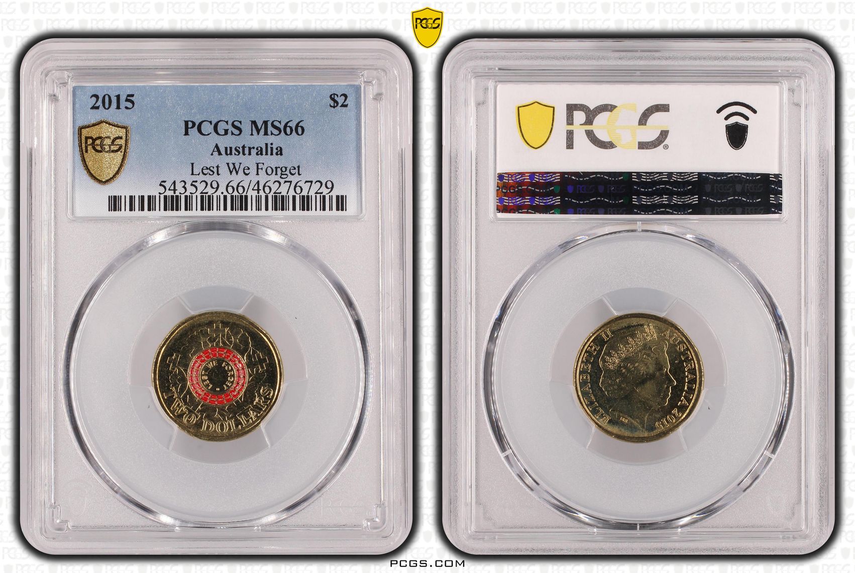 Elizabeth II, Lest We Forget, Two Dollar, 2015, PCGS MS66