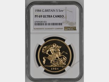 1984 PROOF GOLD 5 POUND PF69 UCAM ELIZABETH II