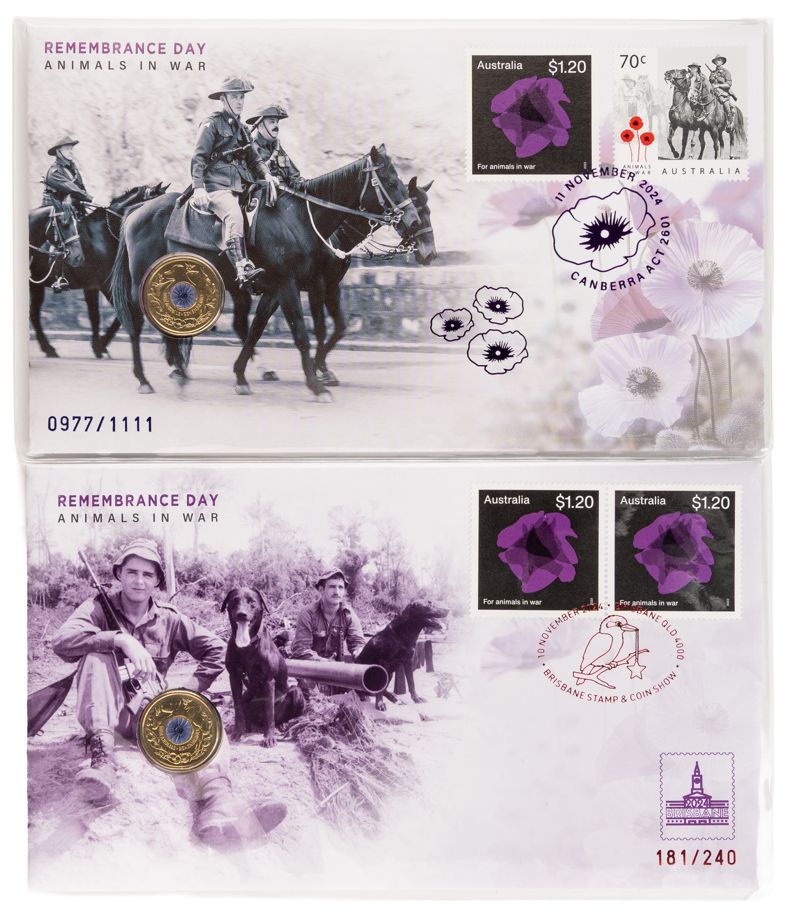 194 · Remembrance Day, Animals in War, Two Dollars, 2024,  UNC