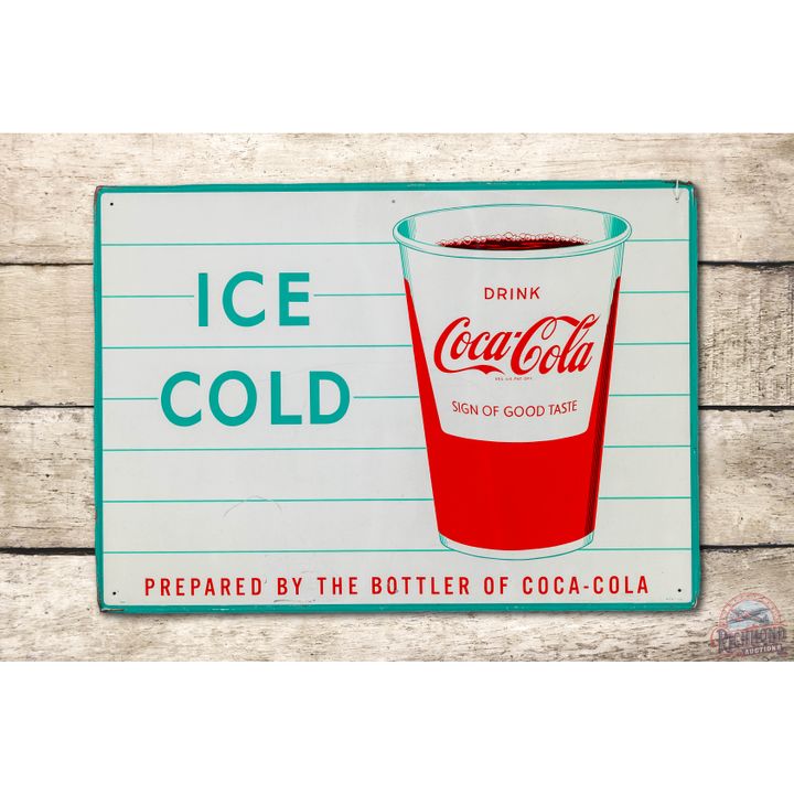 Ice Cold Drink Coca Cola w/ Cup Tin Sign
