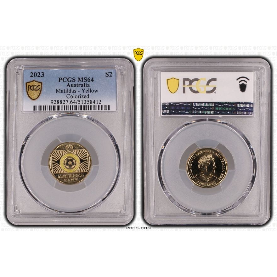 Matildas - Yellow Colorized, Two Dollar, 2023, PCGS MS64