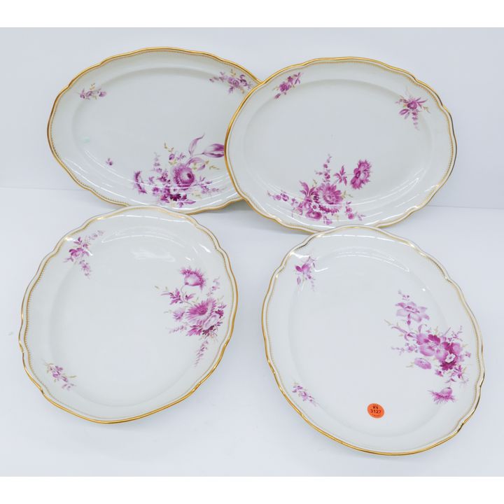 4pc Meissen Pink Flower Porcelain Oval Serving Plate- 14"