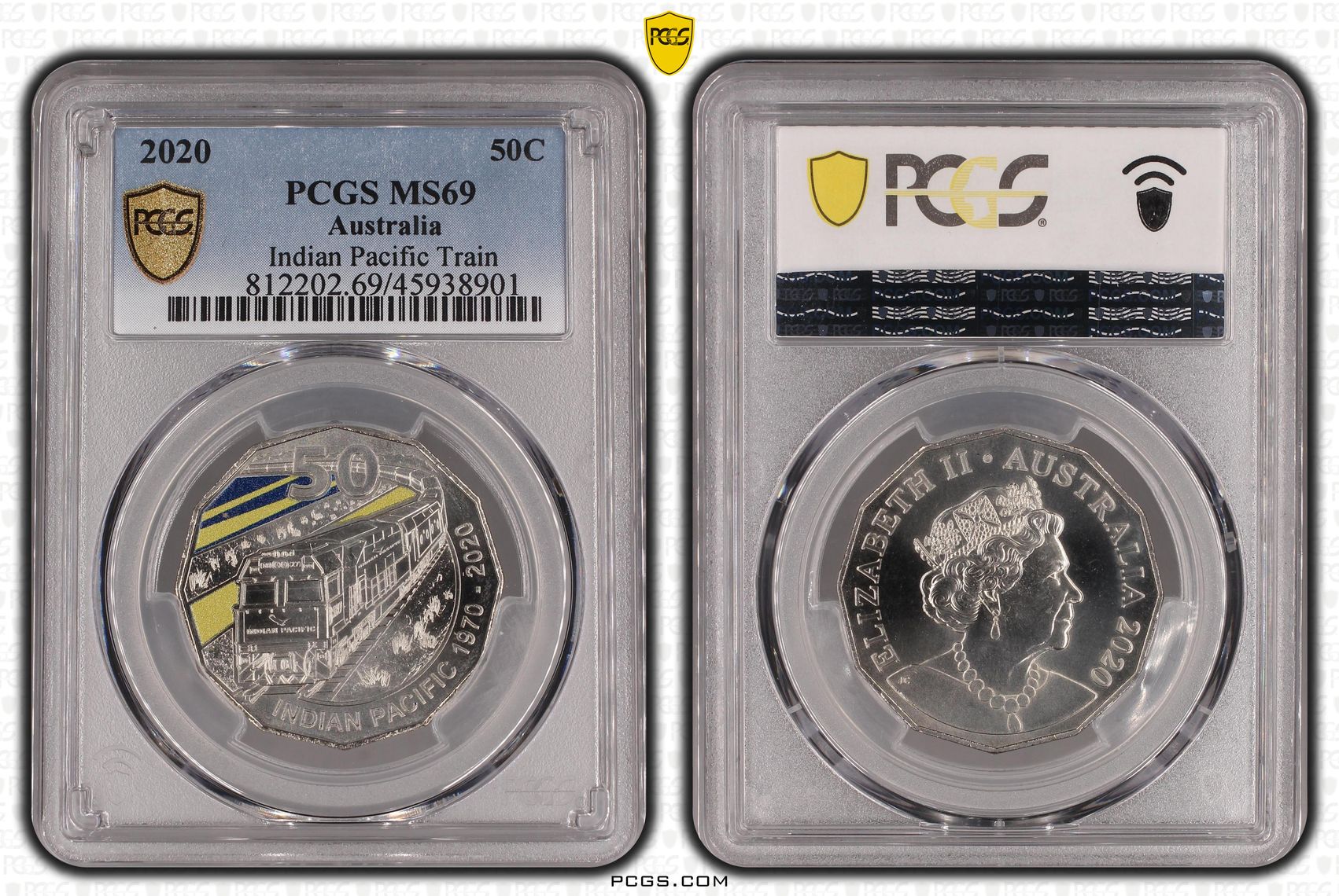 2020 Australia Fifty Cent, 50c Indian Pacific Train PCGS - MS69 -901