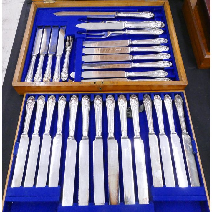 English Silver Handled Serving & Knife Set in Case- 17'' wide