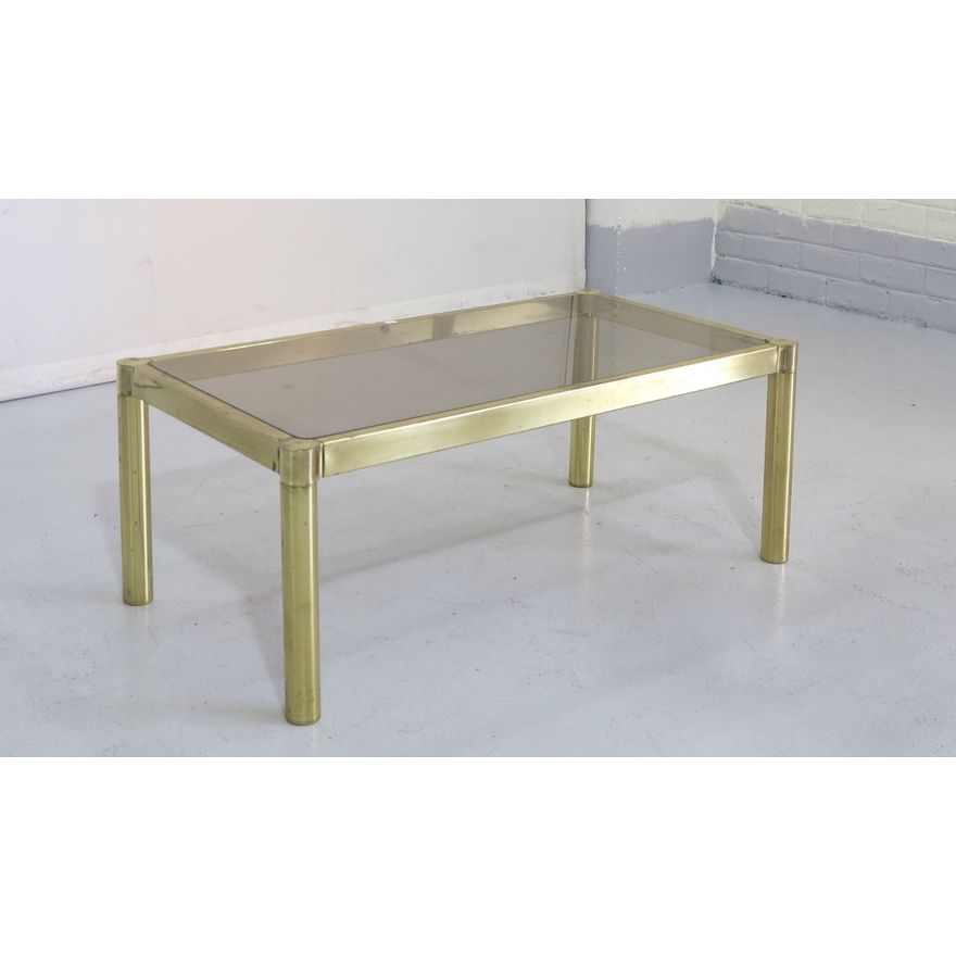 GLASS-TOP BRASS COFFEE TABLE