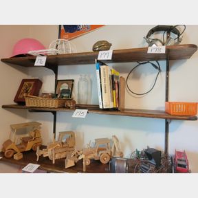 Various decorative items, sewing box, and other