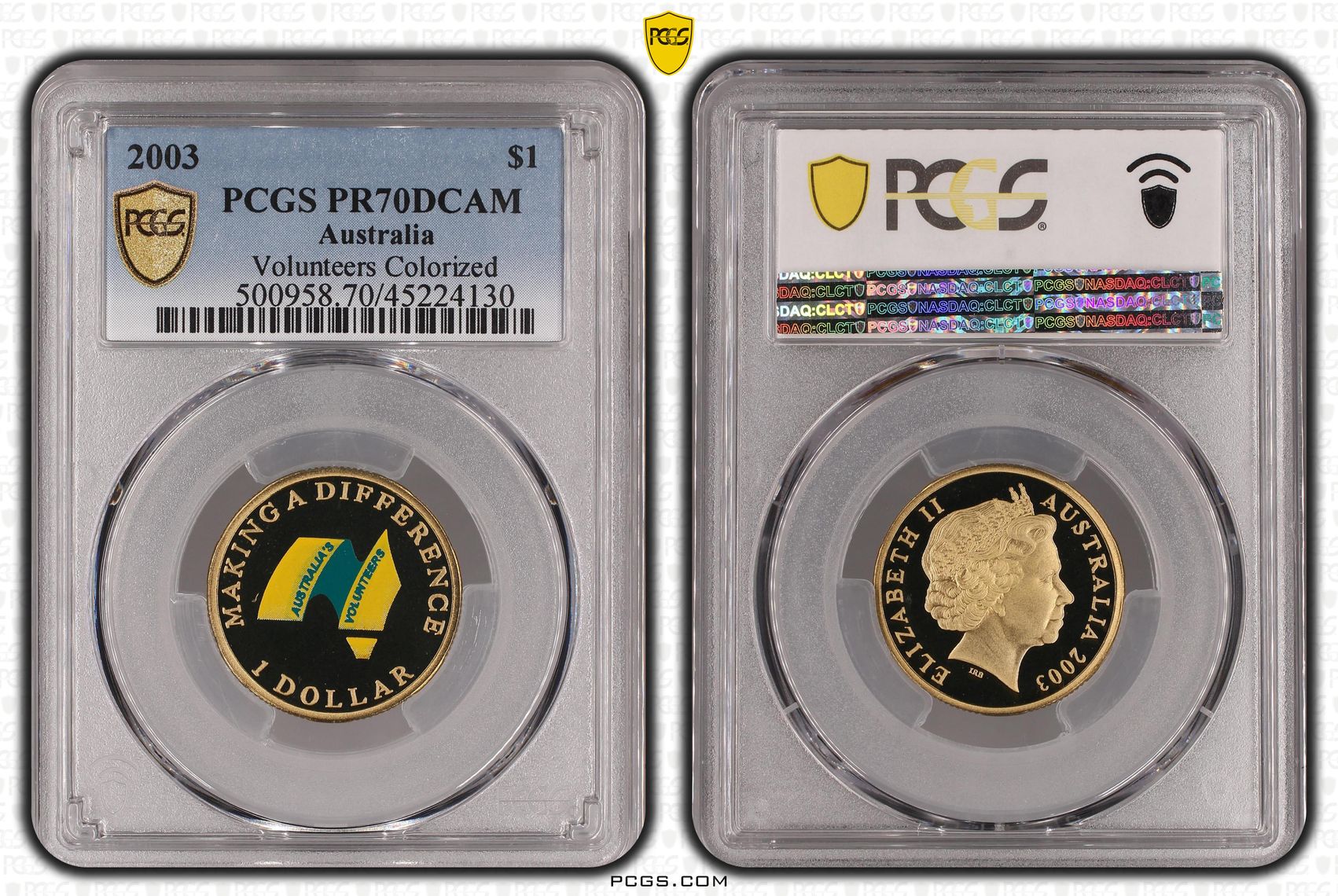2003 Australia One Dollar, $1 Volunteers Colorized PCGS - PR70DCAM POP 7/0 -130