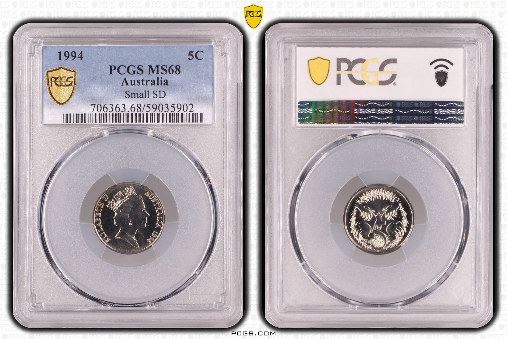 Small SD, Five Cent, 1994, PCGS MS68