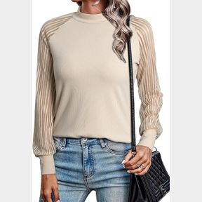 DOKOTOO WOMENS FALL CREWNECK MESH LACE LONG SLEEVE RIBBED KNIT BLOUSES SOLID COLOR PULLOVER TOPS,XL