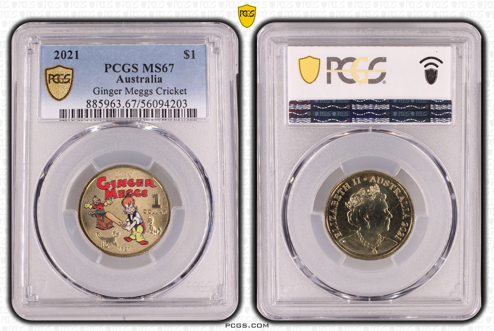 Ginger Meggs Cricket, One Dollar, 2021, PCGS MS67