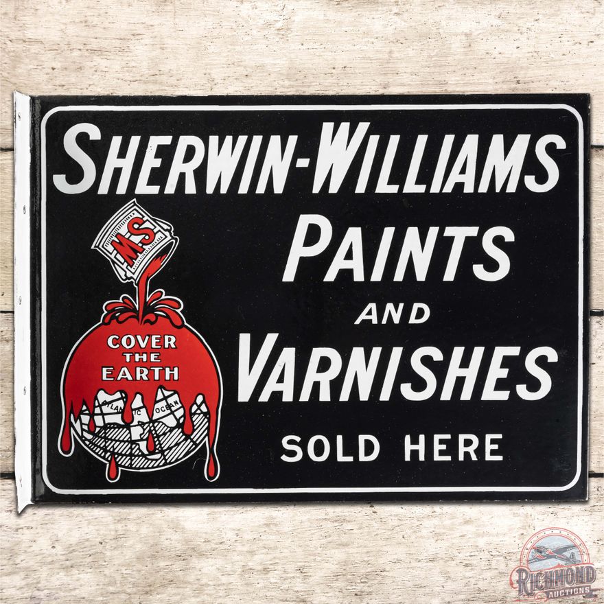 Sherwin Williams Paints and Varnishes Sold Here DS Porcelain Flange Sign w/ Cover the Earth Logo