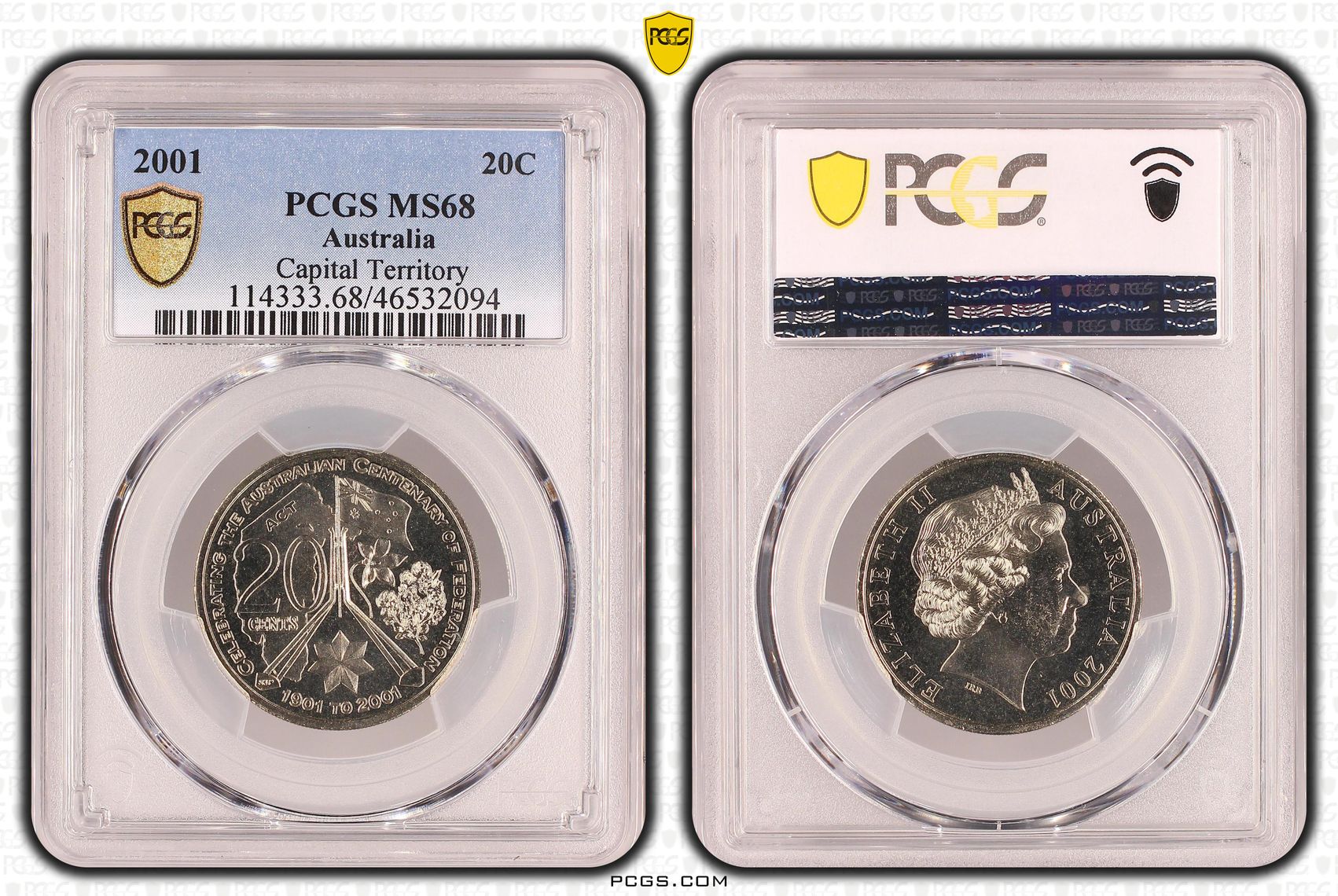 Elizabeth II, Capital Territory, POP 14/0, Twenty Cent, 2001, PCGS MS 68