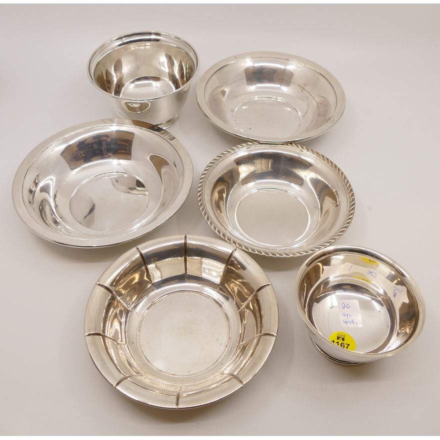 6pc Small Sterling Bowls- largest 6''- 494g TW