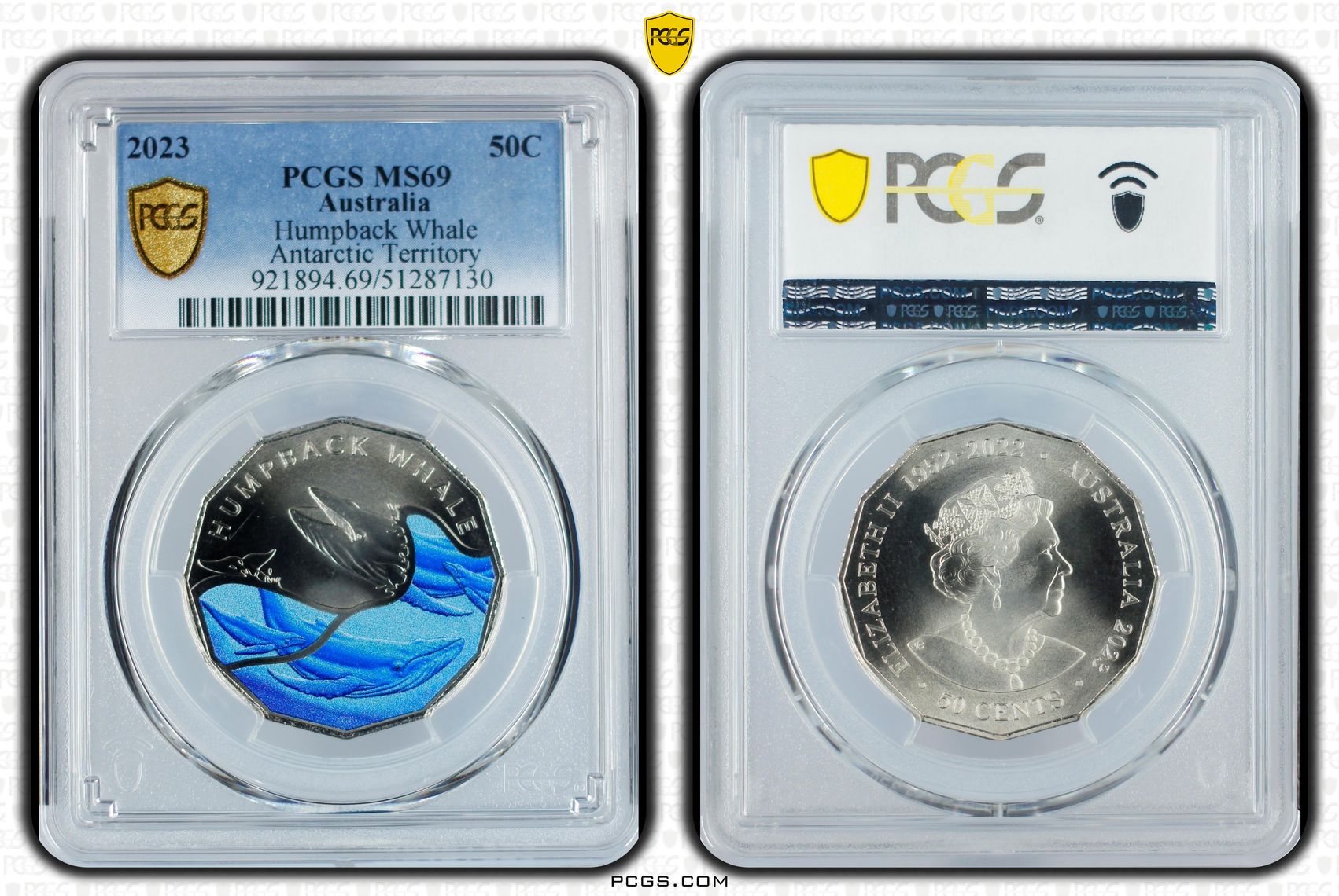 Humpback Whale Colourised Antarctic Territory, Fifty Cent, 2023, PCGS MS69