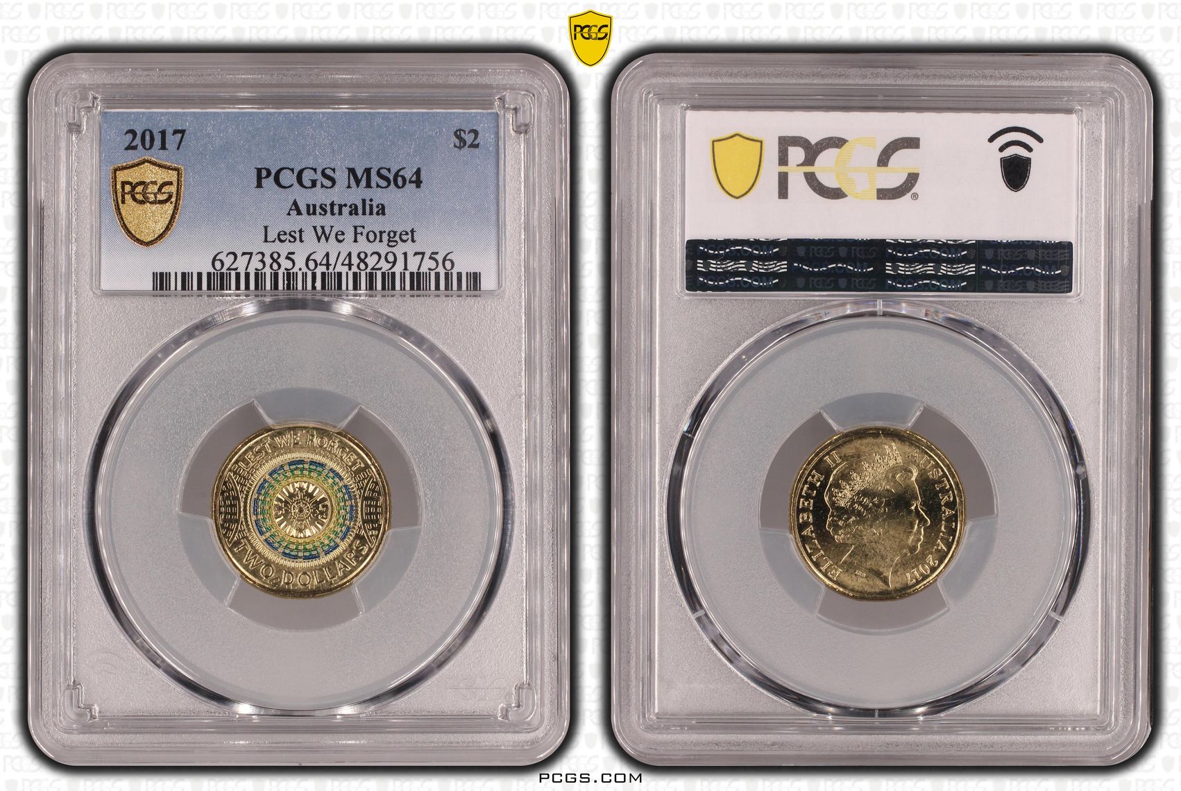 Elizabeth II, Lest We Forget Colorized, Two Dollar, 2017, PCGS MS64