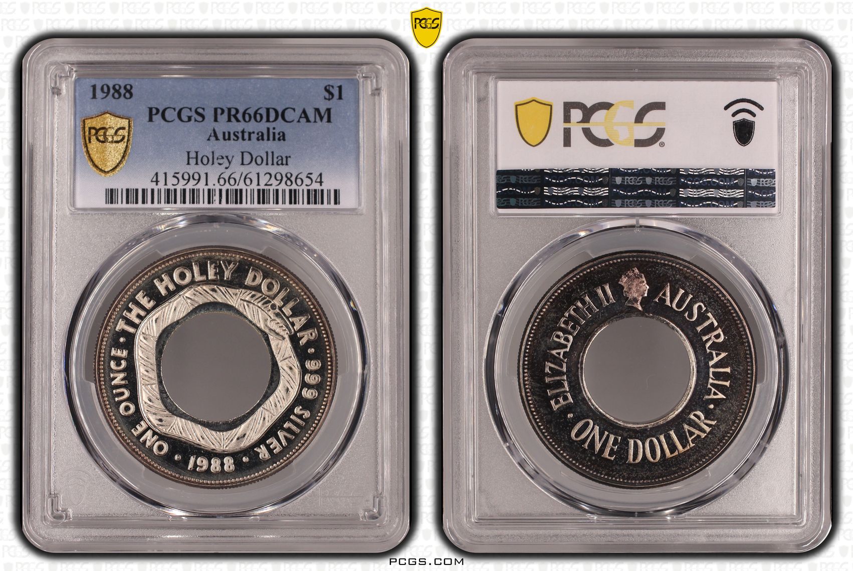Holey Dollar, One Dollar, 1988, PR66DCAM