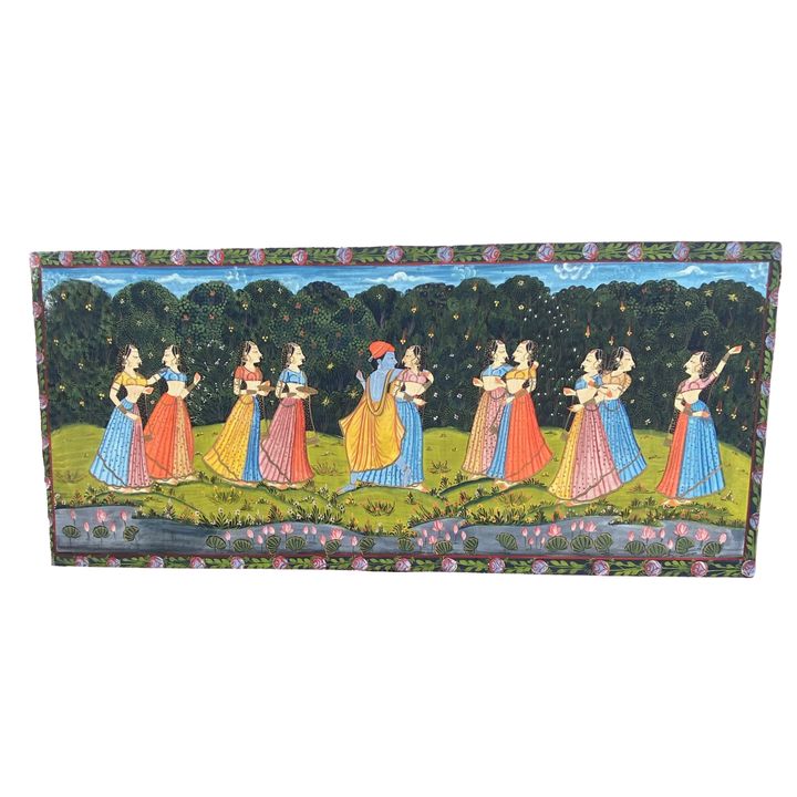 20th century Indian School, A painted panel of Indian dancers