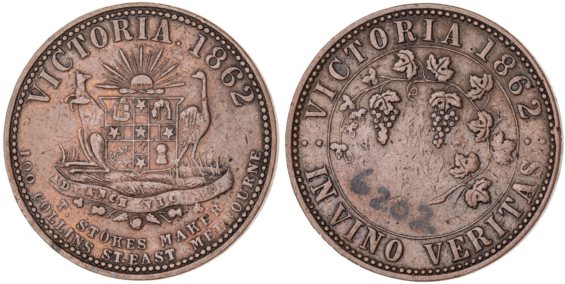 Melbourne, Victoria, T. Stokes, Penny, 1862, gVF