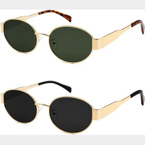 KNLIWKM 2 PACK GOLD RETRO OVAL SUNGLASSES FOR WOMEN TRENDY FASHION DESIGNER DUPES SHADES VINTAGE 90S SUN GLASSES