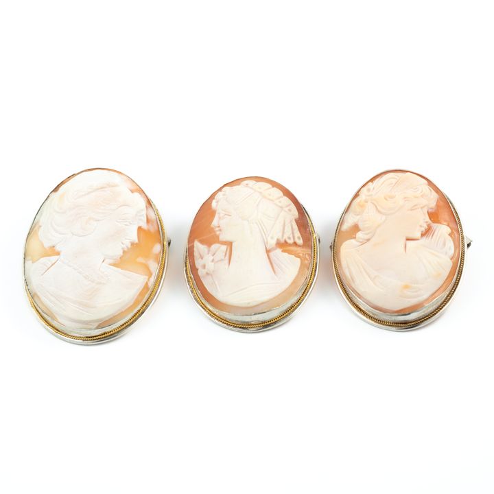 Three Vintage Silver Cameo Pendants/Brooches,