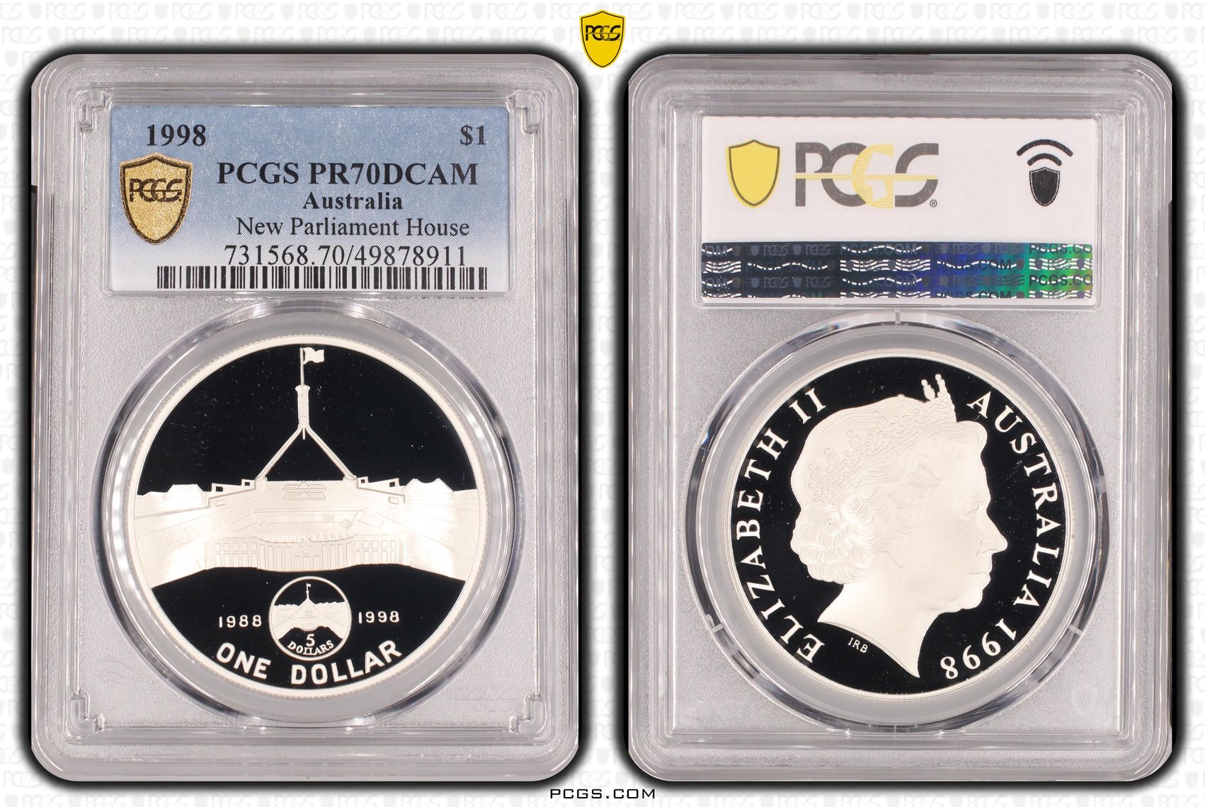 New Parliament House POP 16/0, One Dollar, 1998, PCGS PR70DCAM