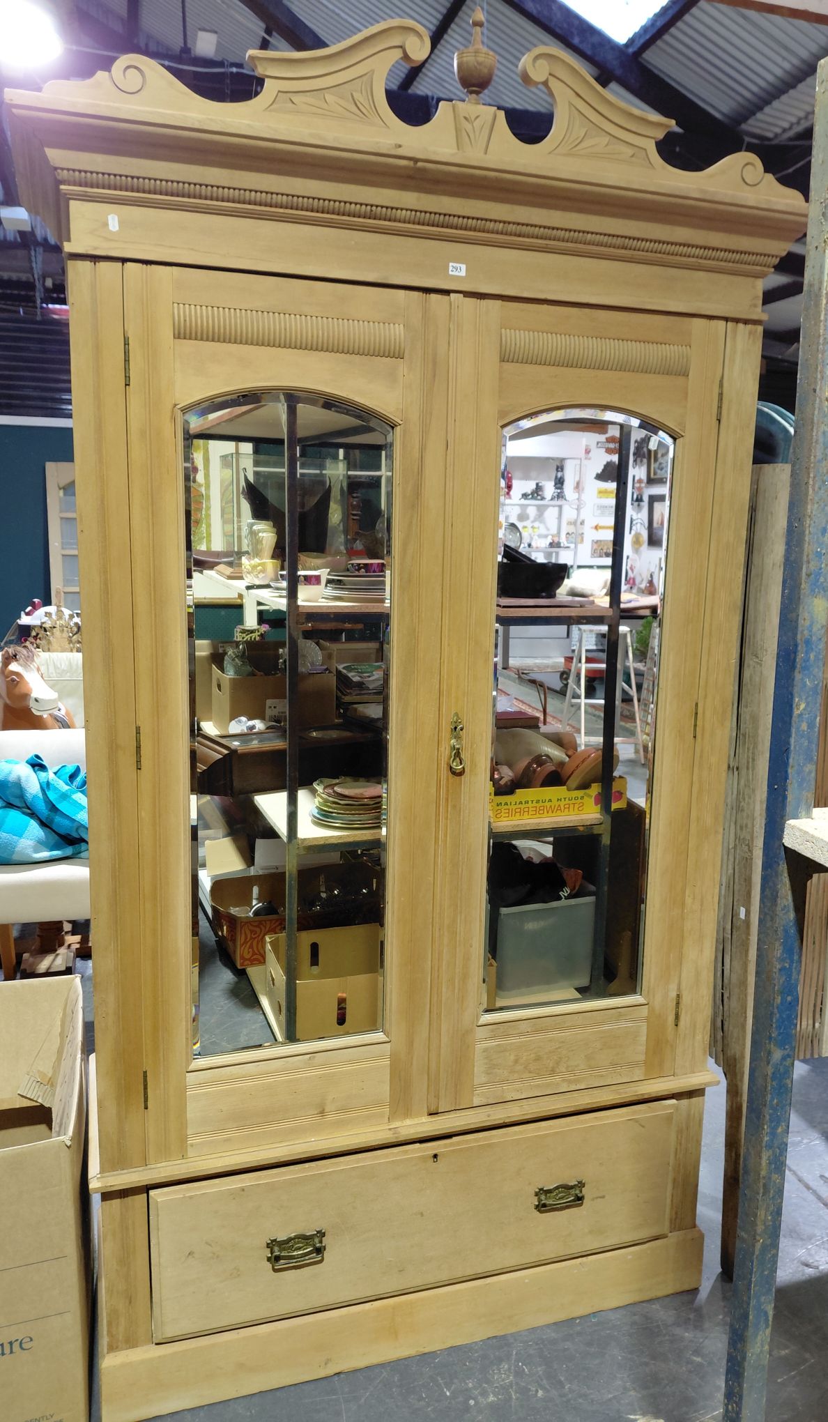 293 · A PINE MIRRORED DOOR WARDROBE