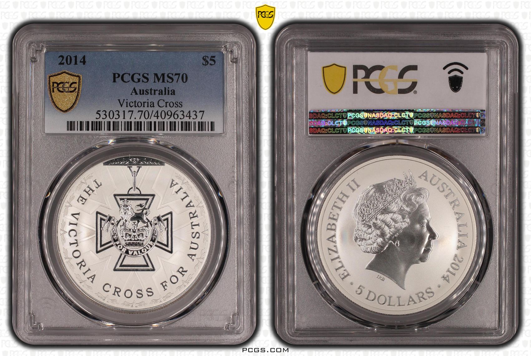 Victoria Cross - Frosted Uncirculated, POP 6/0, Five Dollar, 2014, PCGS MS70