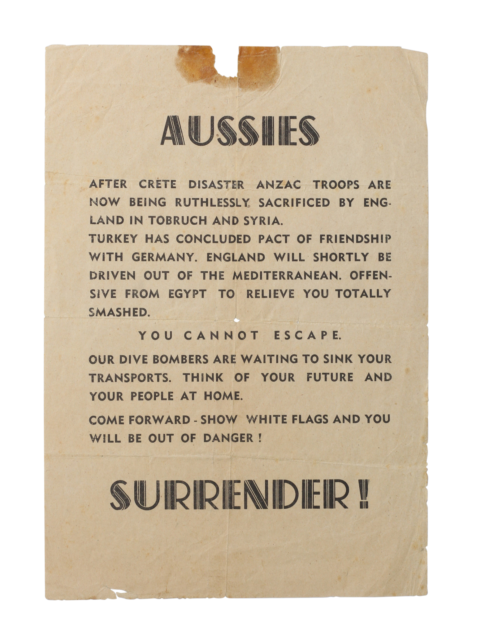 102. · Aussies Surrender Pamphlet, Fine
