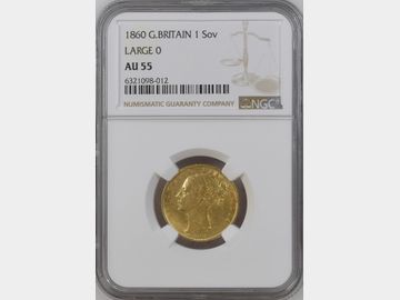 1860 VICTORIA YOUNG HEAD 'LARGE 0' LONDON MINT SHIELD GOLD SOVEREIGN AU55