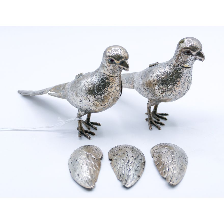 Pair Antique Hanau 800 Silver Table Birds 8'' as-is - 399 Grams TW