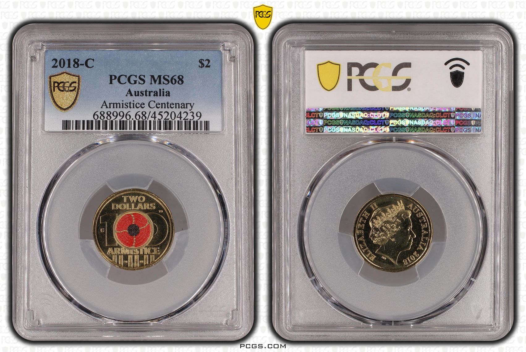 2018-C Australia Two Dollar, $2 Armistice Centenary PCGS - MS68 -239