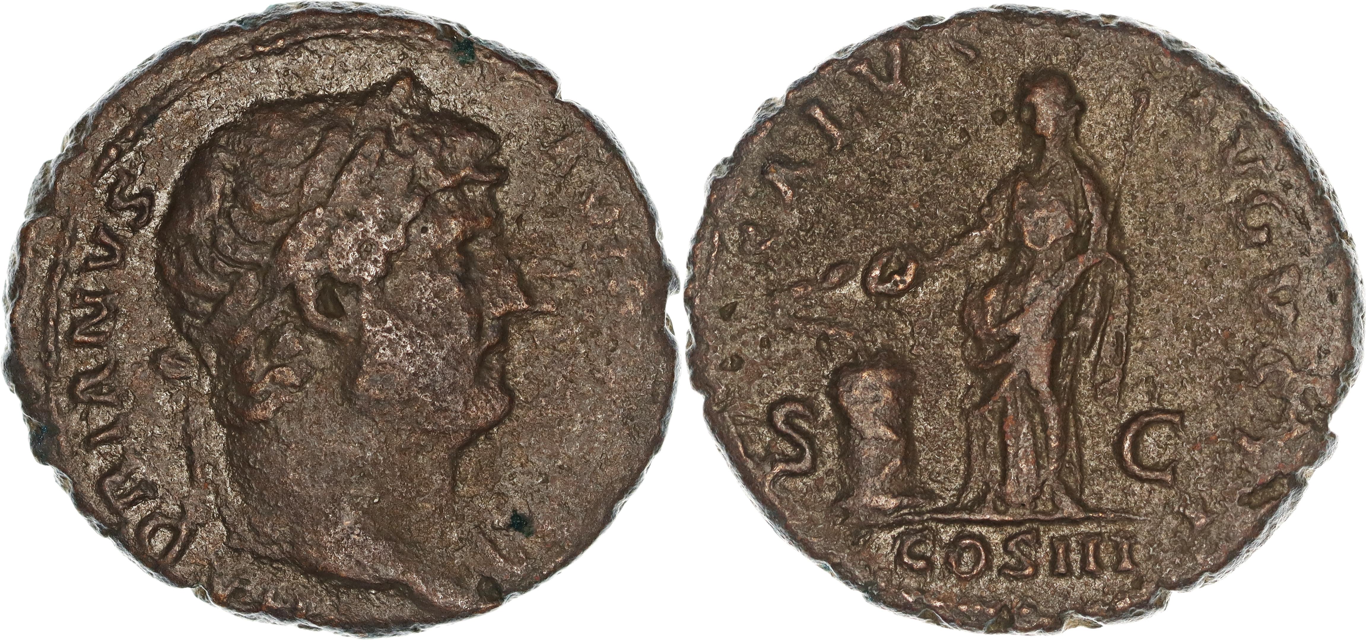 Roman Empire, Hadrian, Æ As, 125-128 AD, gF