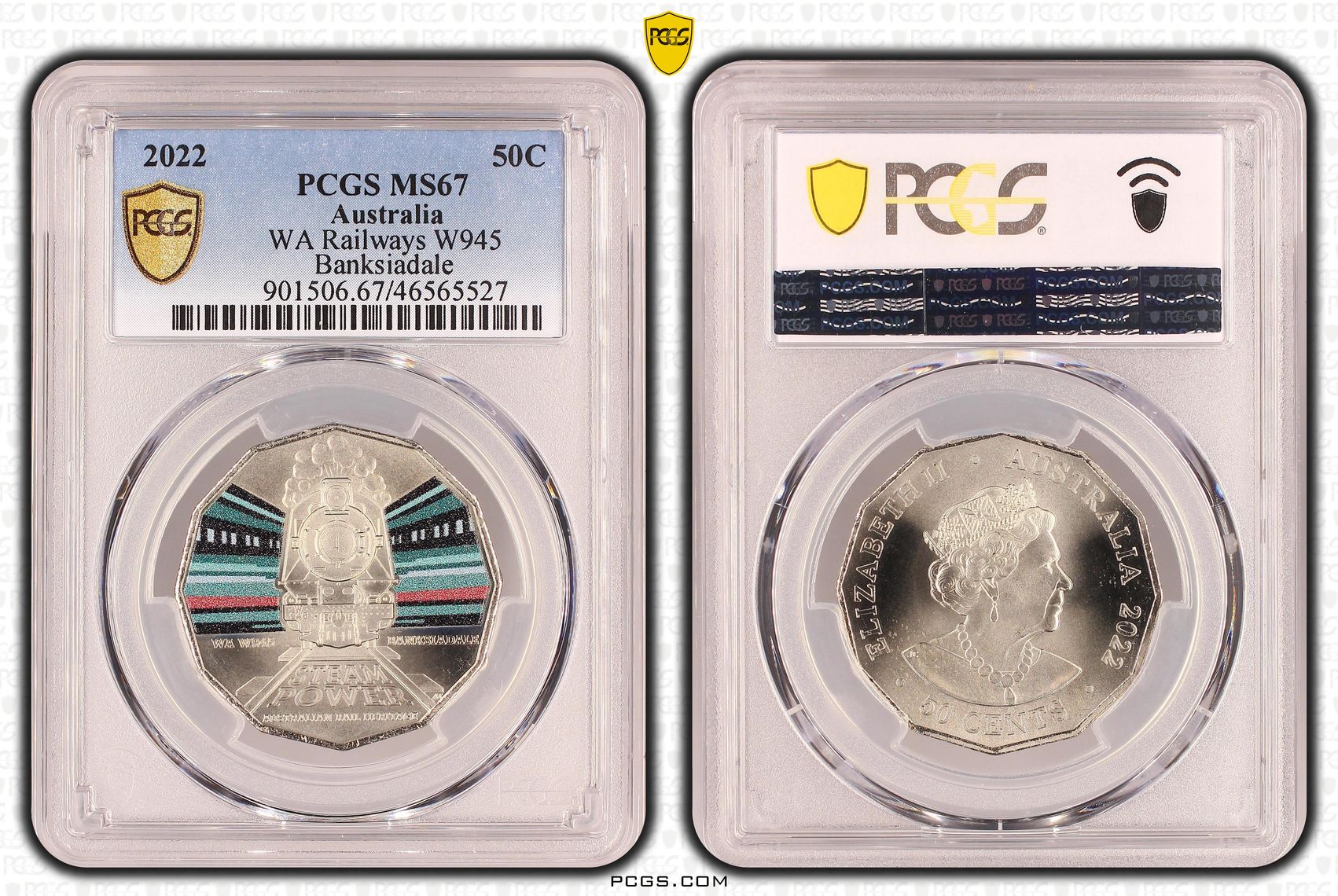 WA W945 Banksiadale Australian Rail Heritage, Fifty Cent, 2022, PCGS MS67