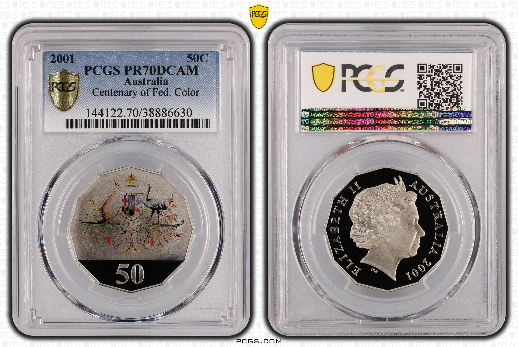 288 · 2001 Australia Fifty Cent, 50c Proof Centenary of Federation Colorized PCGS - PR70DCAM POP 94/0 -630