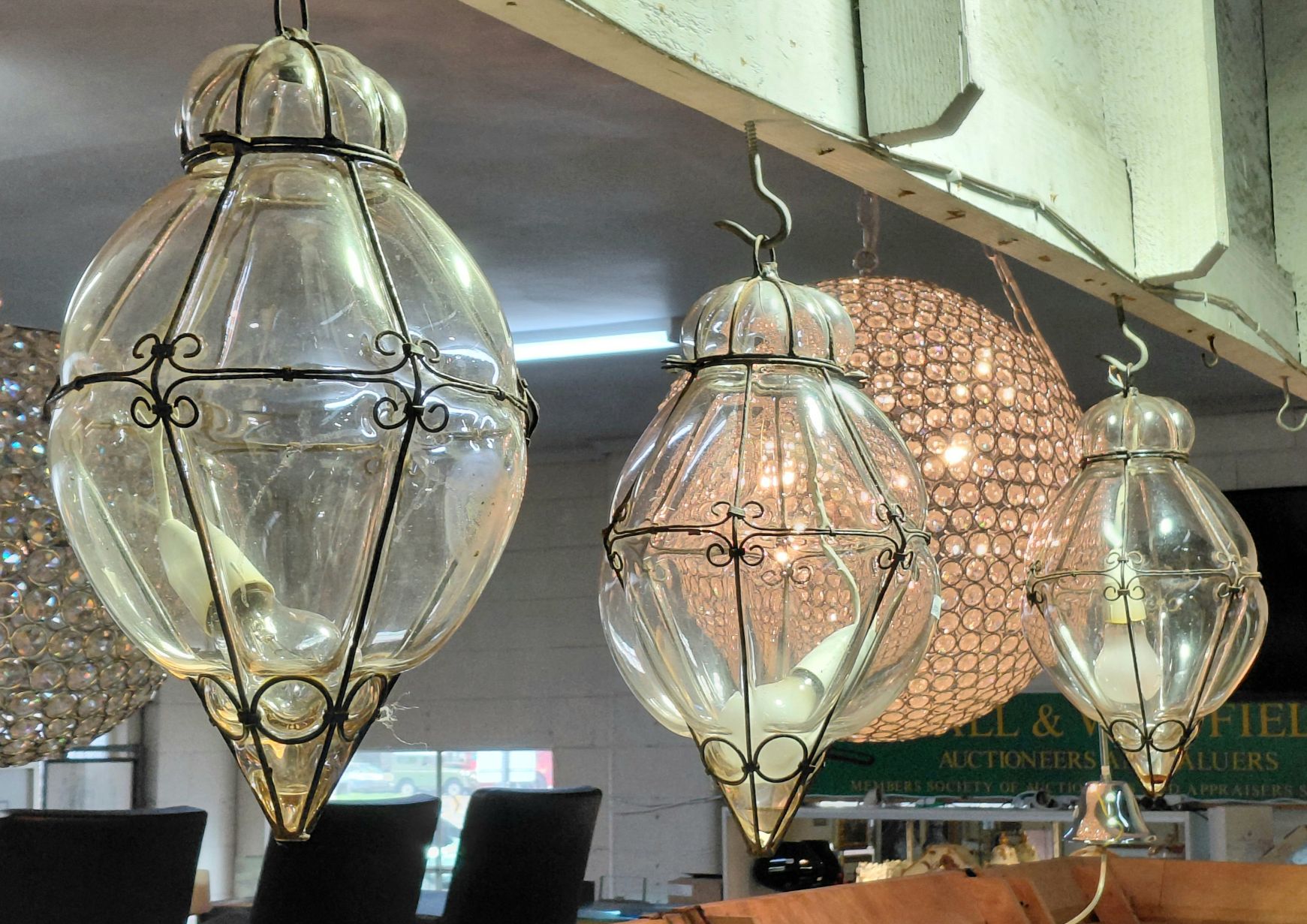 138 · THREE VINTAGE MOUTHBLOWN LANTERNS
