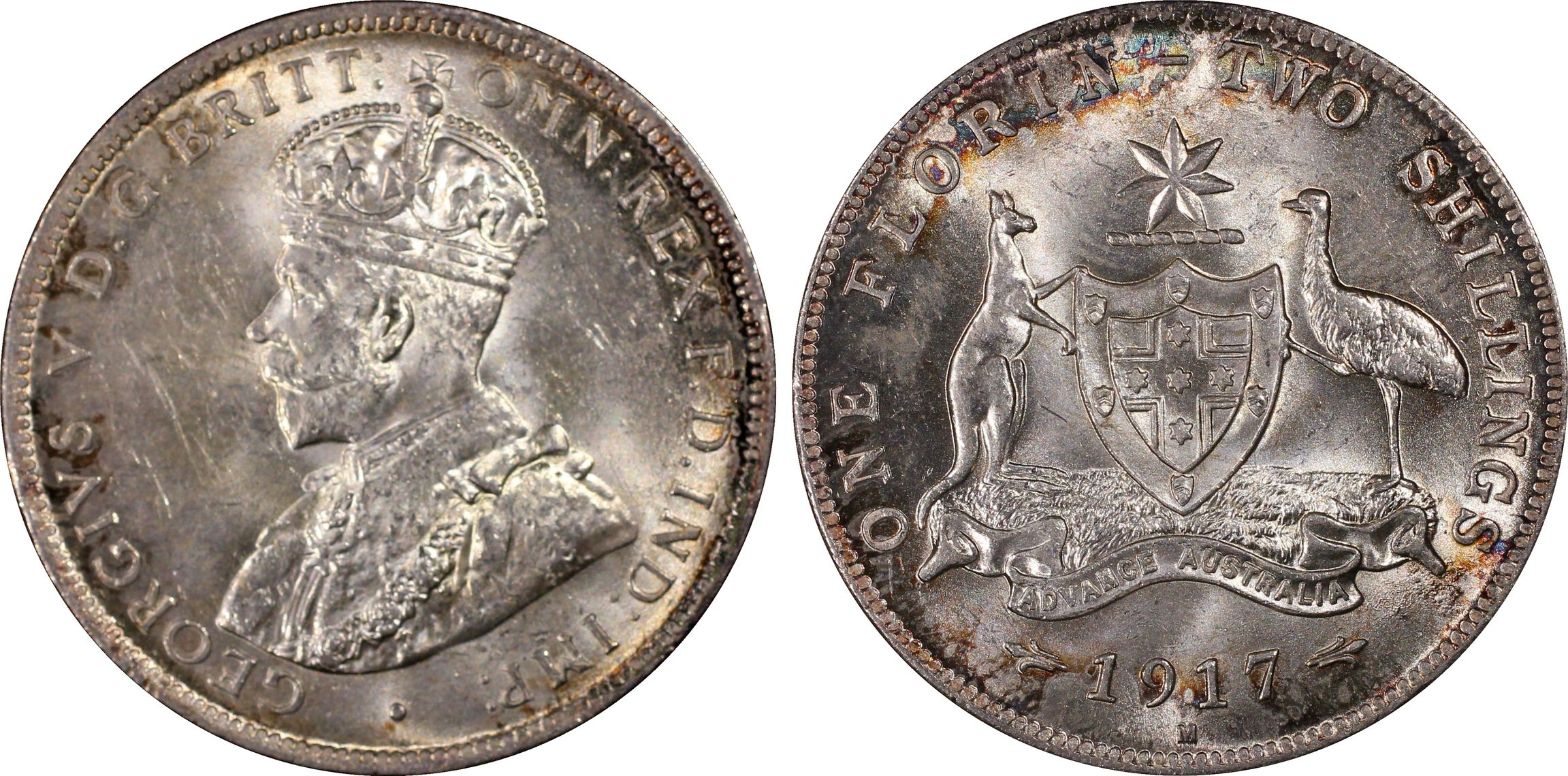 George V, Florin, 1917-M, PCGS MS63