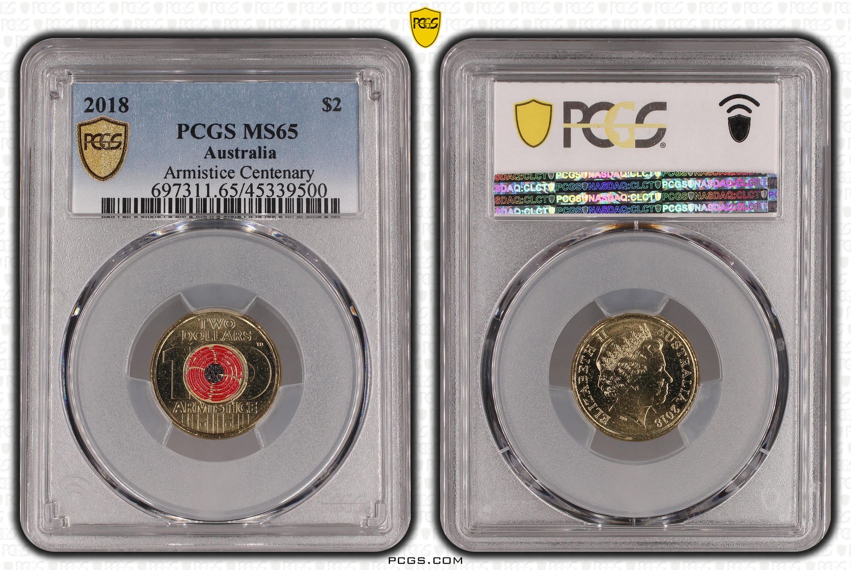 Armistice Centenary, Two Dollar, 2018, PCGS MS65
