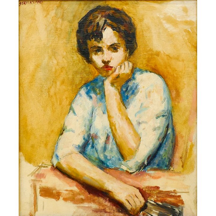 Strickland ''Woman at Table'' Oil Painting Framed 19''x17''