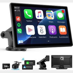 WIRELESS CARPLAY SCREEN FOR CAR - 9' PORTABLE CAR STEREO WITH 4K DASH CAM, 1080P BACKUP CAMERA, CAR SATELLITE RADIO WITH APPLE CAR