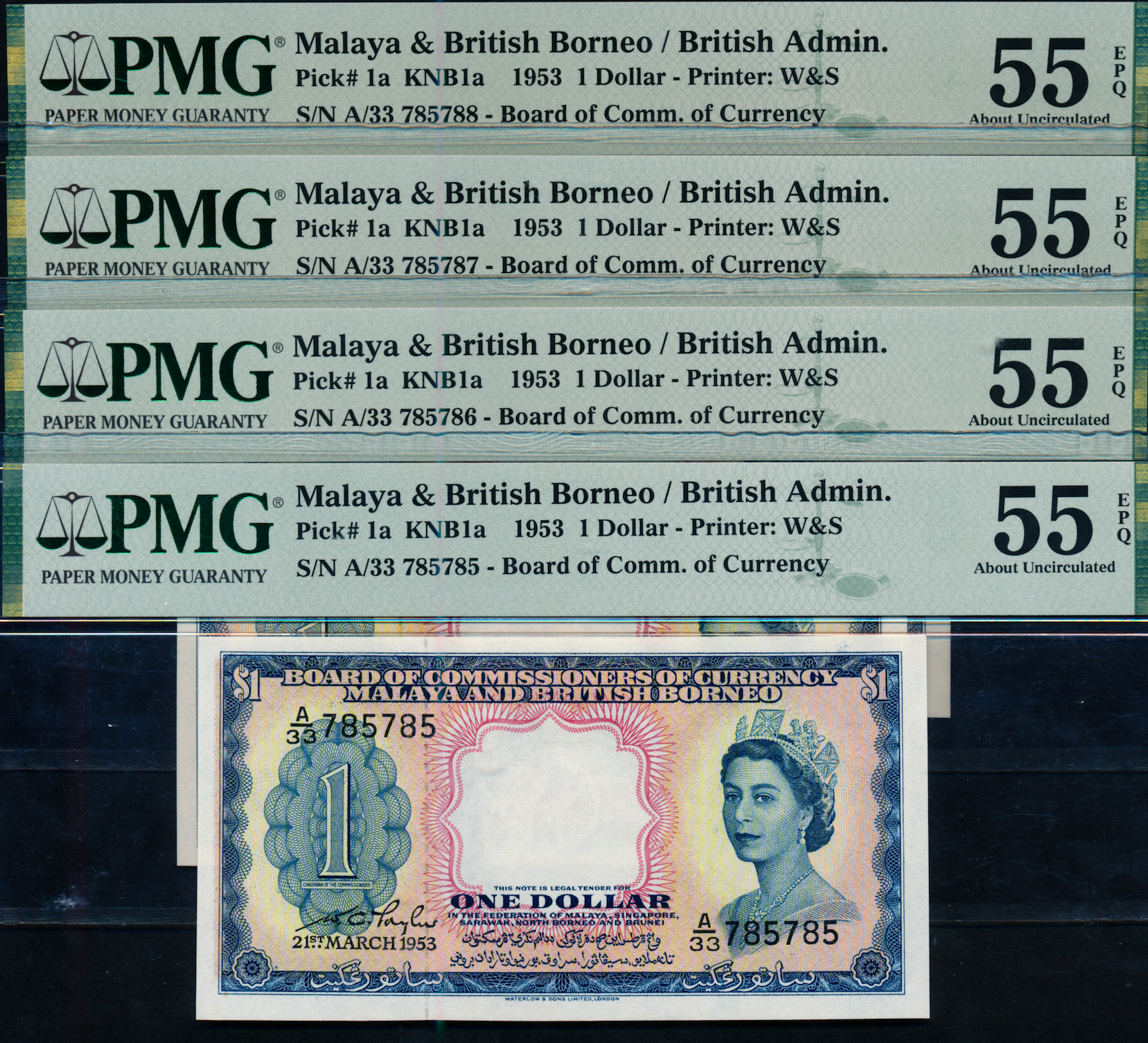 Malaya & British Borneo 1953 $1 QEII consecutive A/33 785785-788